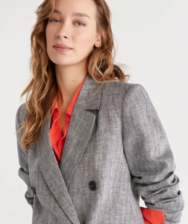 Sussan Double Breasted Herringbone Blazer-Women Jackets & Coats