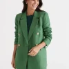 Sussan Double Breasted Linen Blazer-Women Jackets & Coats