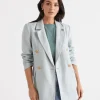 Sussan Double Breasted Linen Blazer-Women Jackets & Coats