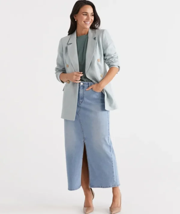 Sussan Double Breasted Linen Blazer-Women Jackets & Coats