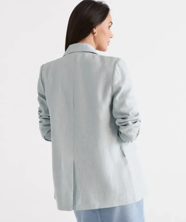 Sussan Double Breasted Linen Blazer-Women Jackets & Coats