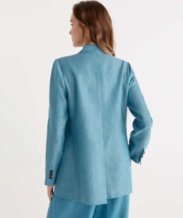 Sussan Double Breasted Linen Blazer-Women Jackets & Coats