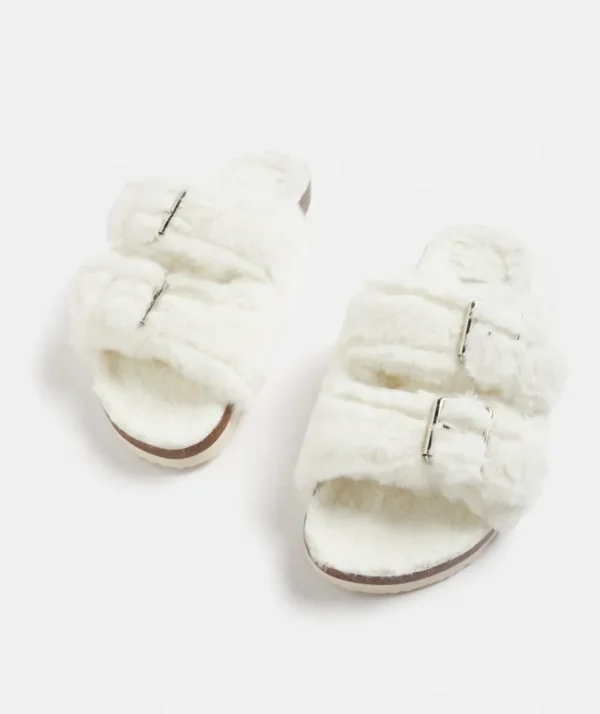 Sussan Faux Fur Double Buckle Slides-Women Slippers