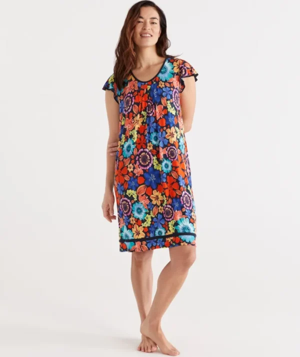 Sussan Floral Flutter Sleeve Nightie-Women Nighties