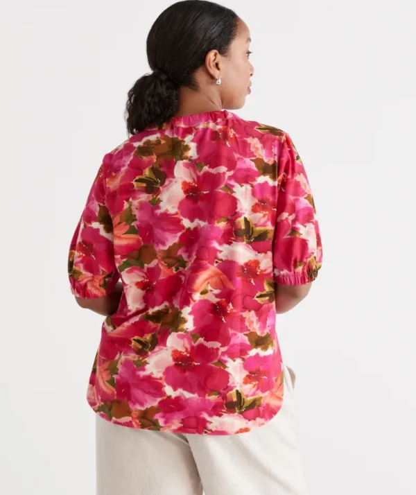 Sussan Gathered Neck Layered Floral Top-Women Tops