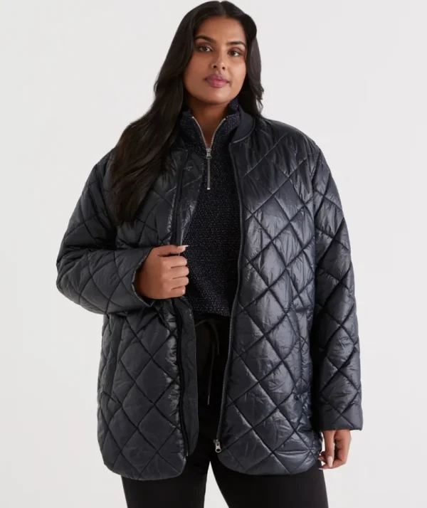 Sussan High Shine Quilted Jacket-Women Jackets & Coats