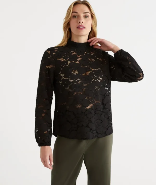 Sussan Lace Detail Long Sleeve Top-Women Tops