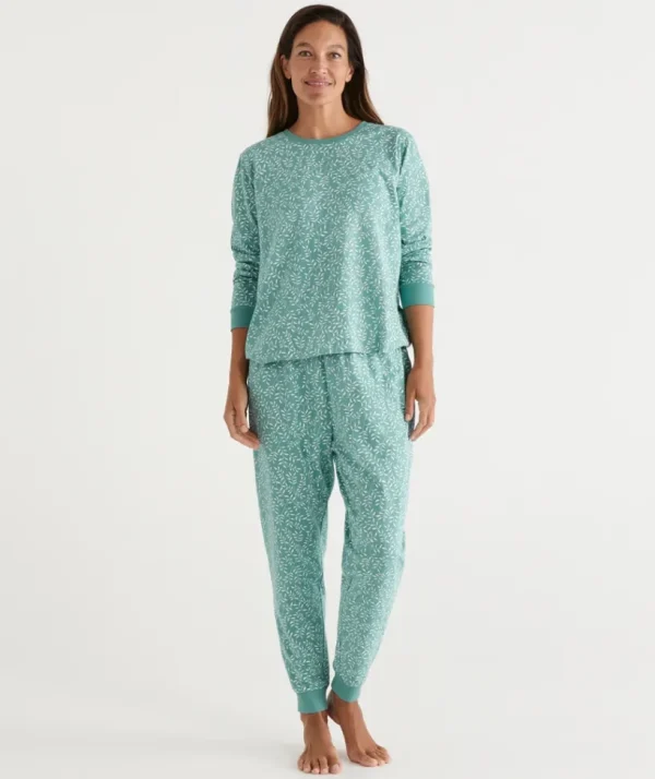 Sussan Leaf Print Australian Cotton Pyjama Set-Women Pyjama Sets