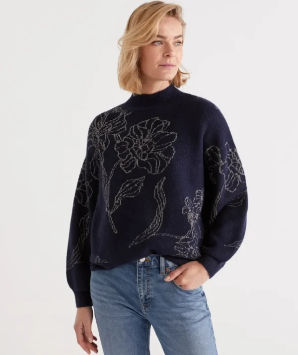 Sussan Linear Floral Metallic Pullover-Women Knitwear