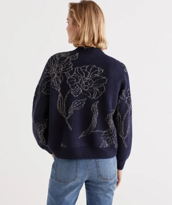 Sussan Linear Floral Metallic Pullover-Women Knitwear