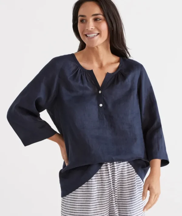 Sussan Linen ¾ Woven Lounge Top-Women Lounge