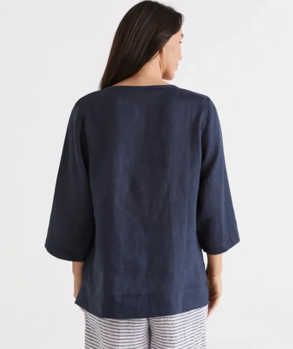 Sussan Linen ¾ Woven Lounge Top-Women Lounge