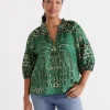 Sussan Linen Palm Noth Neck Blouse-Women Shirts