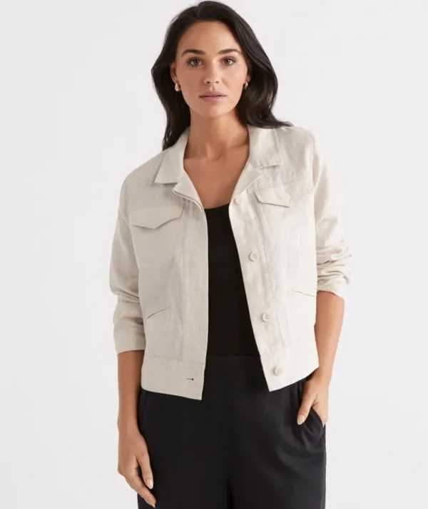 Sussan Linen Pocket Detail Shacket-Women Jackets & Coats