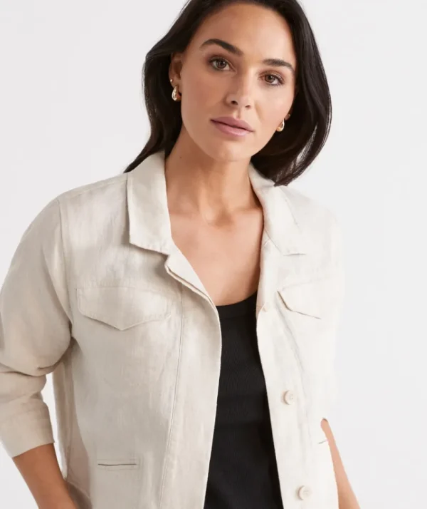 Sussan Linen Pocket Detail Shacket-Women Jackets & Coats