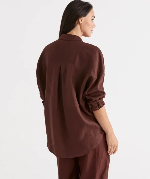 Sussan Linen Tab Sleeve Popover Shirt-Women Shirts