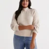 Sussan Lofty Mock Neck Blouson Pullover-Women Knitwear