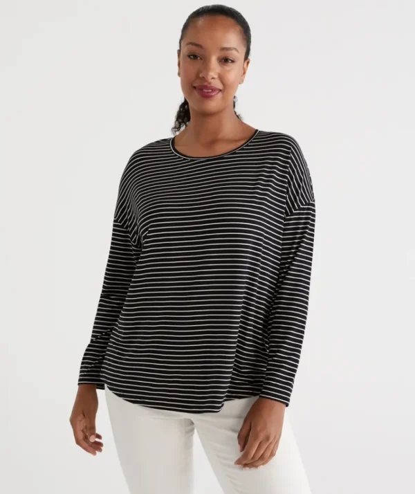 Sussan Long Sleeve Stripe Pleat Back Top-Women Tops