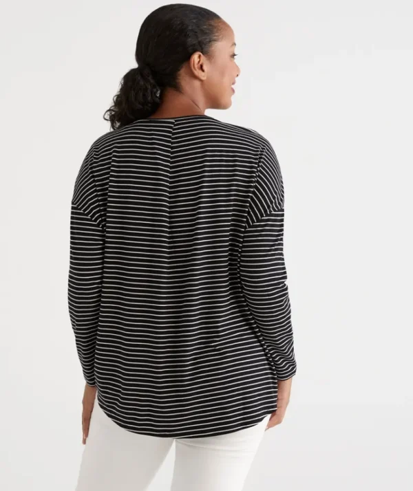 Sussan Long Sleeve Stripe Pleat Back Top-Women Tops