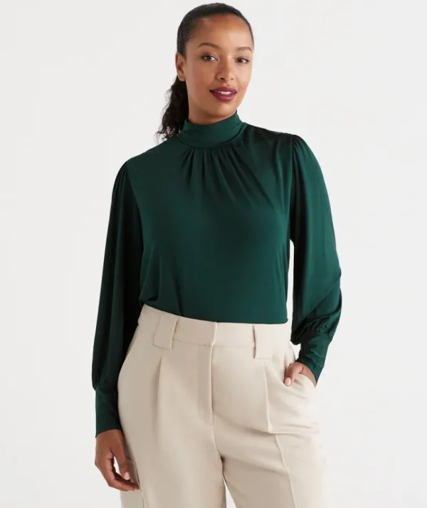 Sussan Mock Neck Blouson Sleeve Top-Women Tops