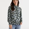 Sussan Mock Neck Etched Petal Sleeve Top-Women Tops