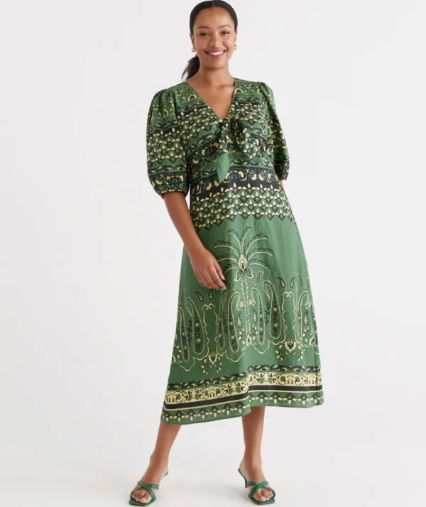 Sussan Palm Print Placement Dress-Women Dresses