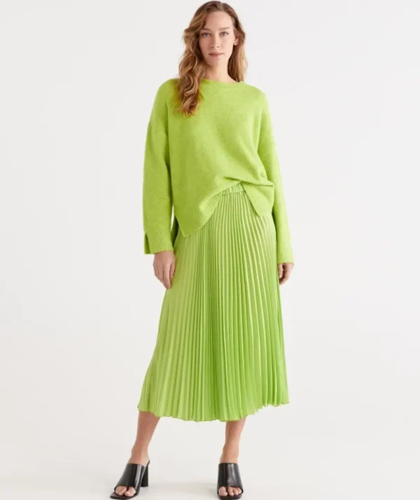 Sussan Pleat Curve Hem Skirt-Women Skirts