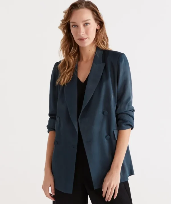 Sussan Satin Blazer-Women Jackets & Coats