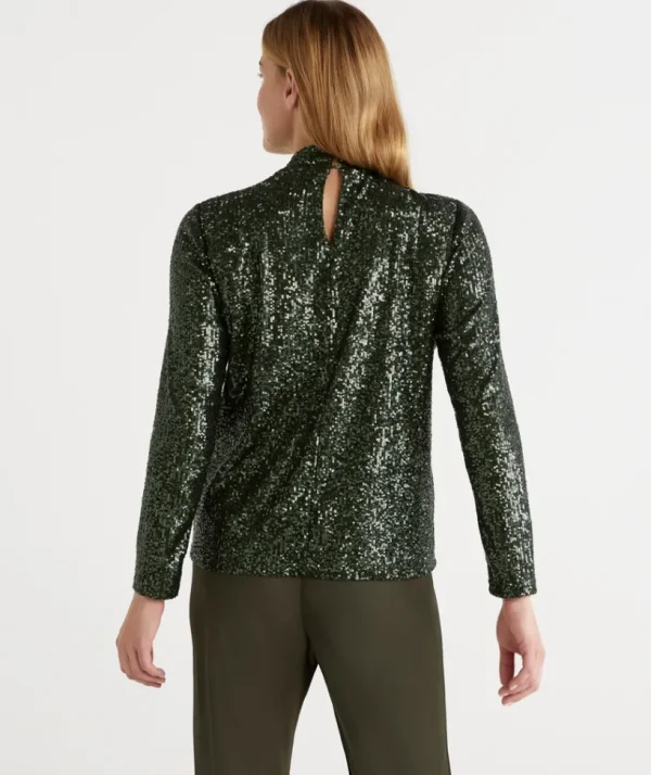 Sussan Sequin Keyhole Long Sleeve Top-Women Tops