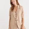 Sussan Single Breasted Linen Blazer-Women Jackets & Coats