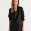 Sussan Single Breasted Linen Blazer-Women Jackets & Coats