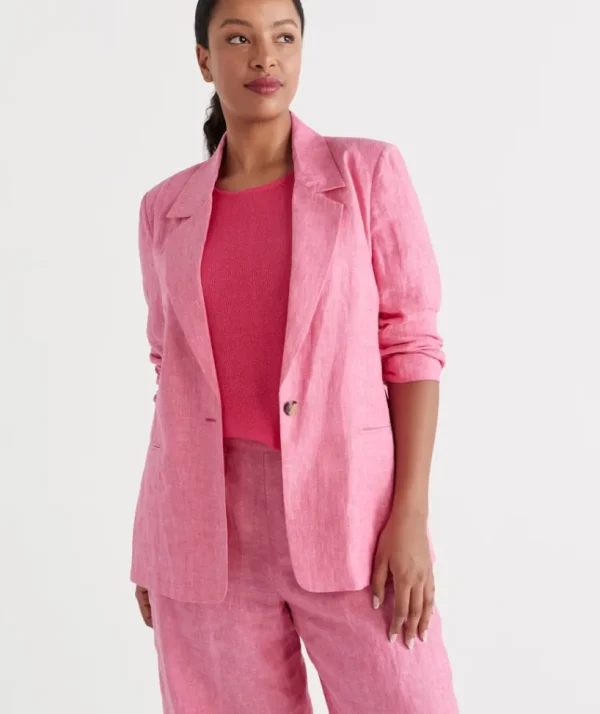 Sussan Single Breasted Linen Blazer-Women Jackets & Coats