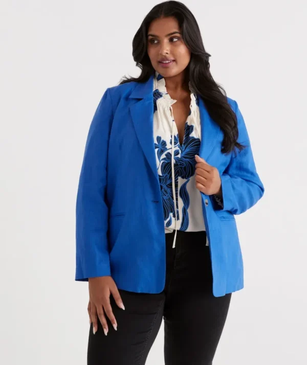 Sussan Single Breasted Linen Blazer-Women Jackets & Coats