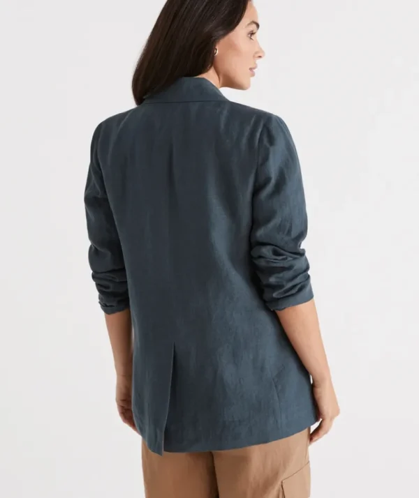 Sussan Single Breasted Linen Blazer-Women Jackets & Coats