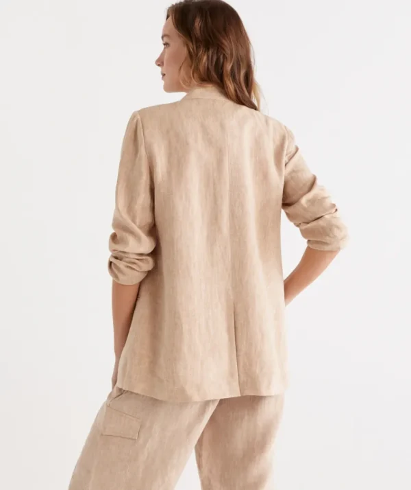 Sussan Single Breasted Linen Blazer-Women Jackets & Coats