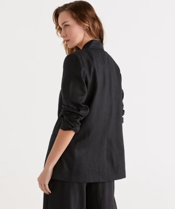 Sussan Single Breasted Linen Blazer-Women Jackets & Coats