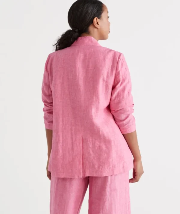 Sussan Single Breasted Linen Blazer-Women Jackets & Coats