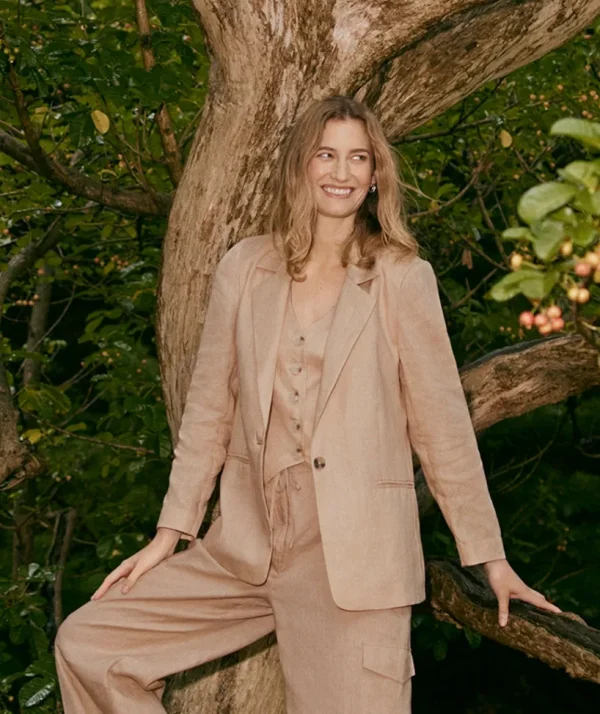 Sussan Single Breasted Linen Blazer-Women Jackets & Coats
