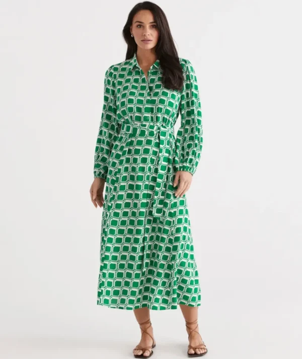 Sussan Soft Geo Shirt Dress-Women Dresses
