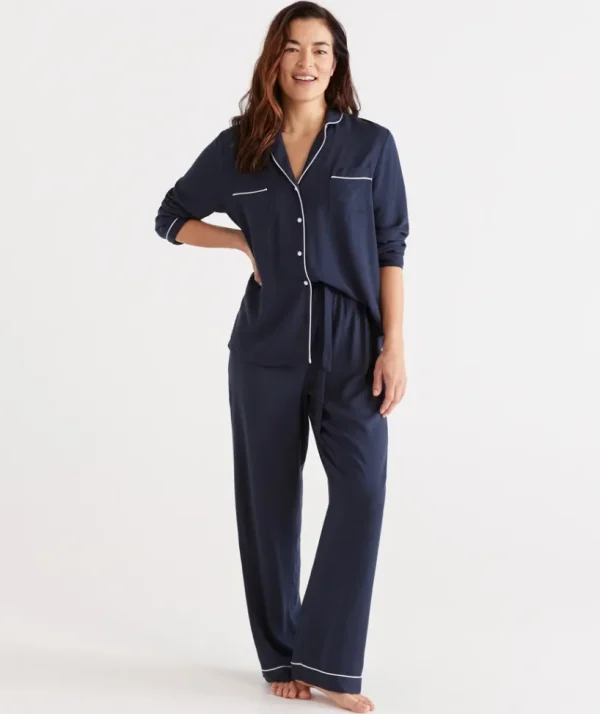 Sussan Solid Deep Navy Pyjama Set-Women Pyjama Sets