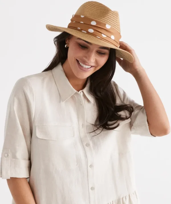 Sussan Spot Band Detail Panama Hat-Women Hats