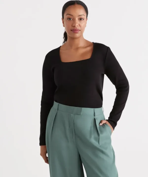 Sussan Square Neck Long Sleeve Top-Women Tops