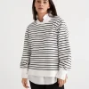 Sussan Stripe Blouson Sleeve Sweat-Women Tops