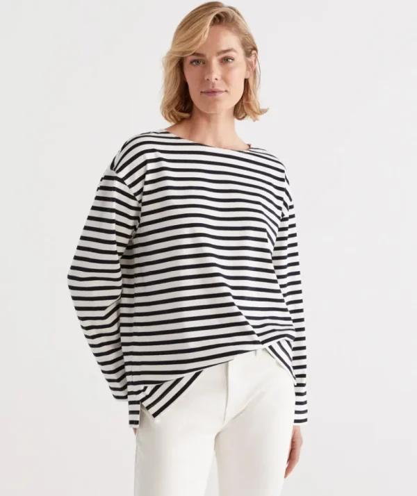 Sussan Stripe Boat Neck Top-Women Tops