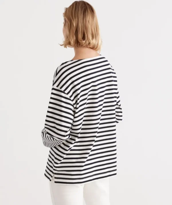 Sussan Stripe Boat Neck Top-Women Tops