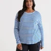 Sussan Stripe Crew Drop Shoulder Top-Women Tops