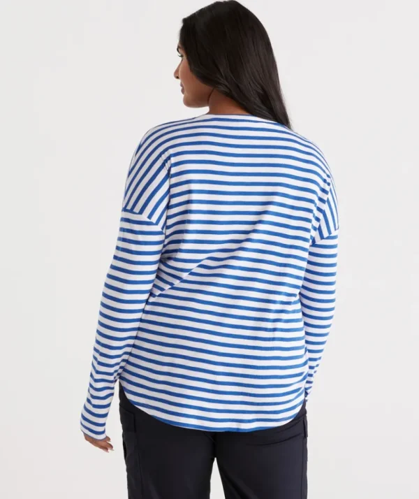 Sussan Stripe Crew Drop Shoulder Top-Women Tops