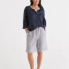 Sussan Stripe Linen Bermuda Lounge Short-Women Lounge