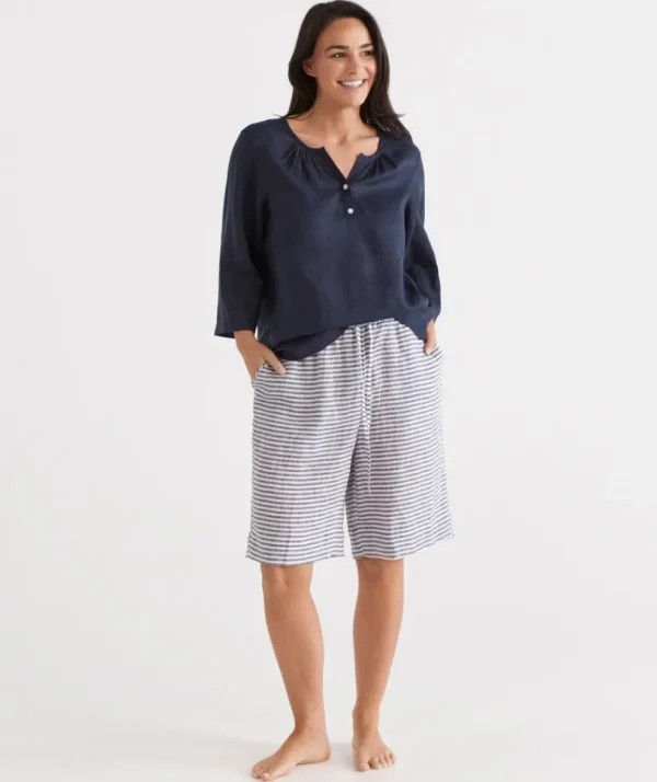 Sussan Stripe Linen Bermuda Lounge Short-Women Lounge