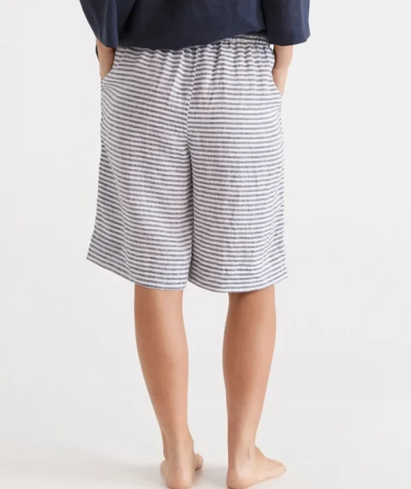 Sussan Stripe Linen Bermuda Lounge Short-Women Lounge